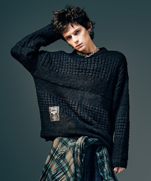 glamb(グラム)の「Backstage Knit / バックステージニット(ニット/セーター・メンズ・ブラック/カーキ・S/M/L)」の6枚目の写真