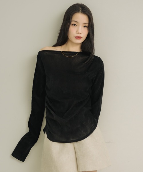 NEUNA（ヌナ）の「シアーベロアドレープトップス（Tシャツ/カットソー・レディース・ブラック/アイボリー/チャコールグレー・FREE）」の10枚目の写真