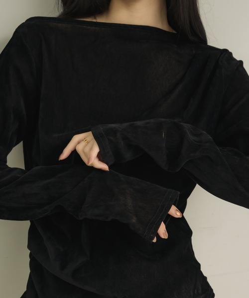 NEUNA（ヌナ）の「シアーベロアドレープトップス（Tシャツ/カットソー・レディース・ブラック/アイボリー/チャコールグレー・FREE）」の13枚目の写真