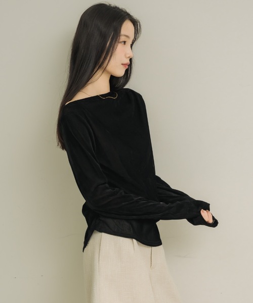 NEUNA（ヌナ）の「シアーベロアドレープトップス（Tシャツ/カットソー・レディース・ブラック/アイボリー/チャコールグレー・FREE）」の12枚目の写真