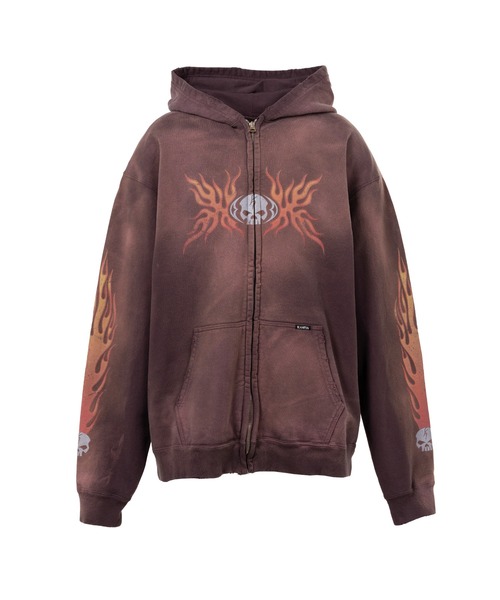 KAMIYA(カミヤ)の「“Skull Flame”Distressed Zip-up Hoodie(スウェット・メンズ・ブラック/ブラウン/ホワイト・L/M/S)」の3枚目の写真