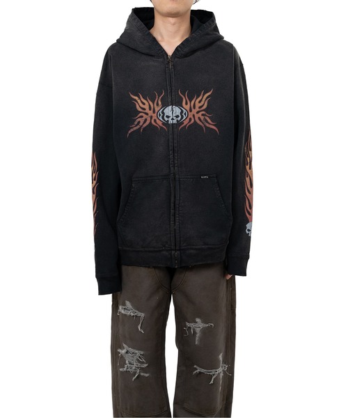 KAMIYA(カミヤ)の「“Skull Flame”Distressed Zip-up Hoodie(スウェット・メンズ・ブラック/ブラウン/ホワイト・L/M/S)」の14枚目の写真