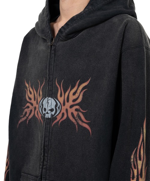 KAMIYA(カミヤ)の「“Skull Flame”Distressed Zip-up Hoodie(スウェット・メンズ・ブラック/ブラウン/ホワイト・L/M/S)」の16枚目の写真