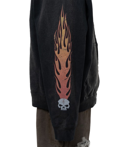 KAMIYA(カミヤ)の「“Skull Flame”Distressed Zip-up Hoodie(スウェット・メンズ・ブラック/ブラウン/ホワイト・L/M/S)」の19枚目の写真