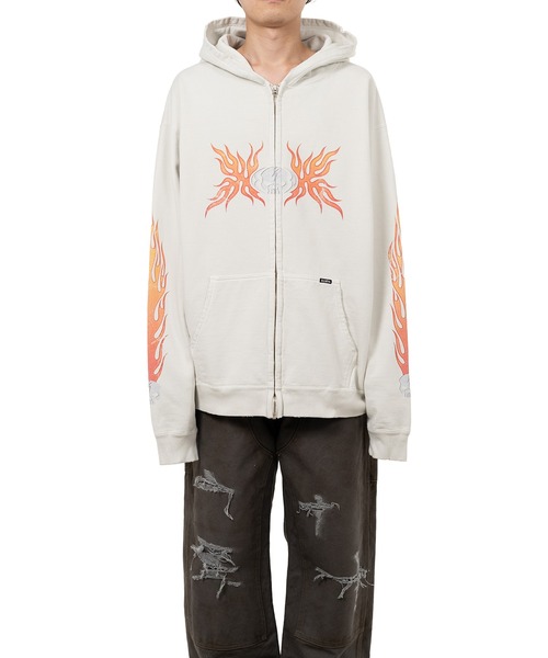 KAMIYA(カミヤ)の「“Skull Flame”Distressed Zip-up Hoodie(スウェット・メンズ・ブラック/ブラウン/ホワイト・L/M/S)」の7枚目の写真