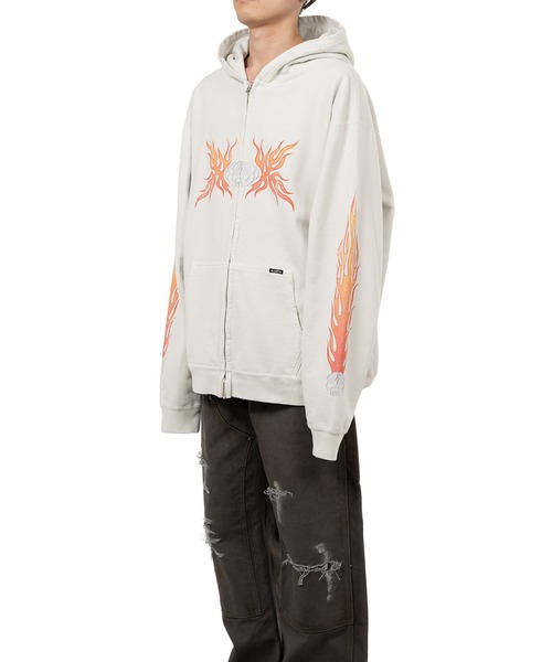 KAMIYA(カミヤ)の「“Skull Flame”Distressed Zip-up Hoodie(スウェット・メンズ・ブラック/ブラウン/ホワイト・L/M/S)」の8枚目の写真
