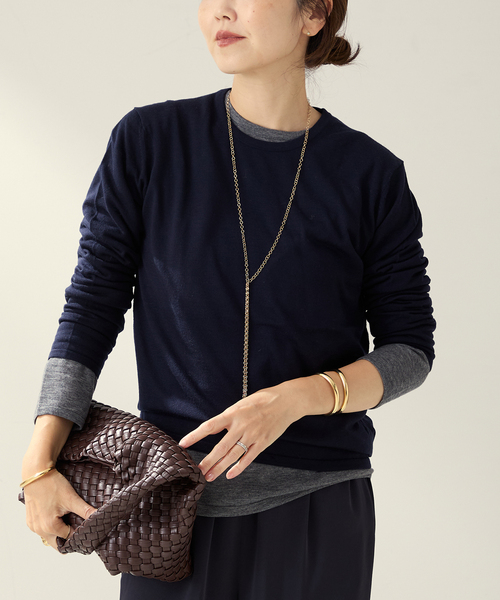 plage（プラージュ）の「CU WO Fine Knit New プルオーバー（ニット/セーター・レディース・チャコールグレー/レッド系その他/ネイビー/ベージュ・FREE）」の4枚目の写真