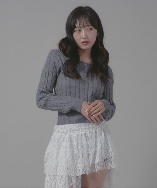 Chick(チック)の「Square Neck Design Knit/スクエアネックデザインニット(ニット/セーター・レディース・ホワイト/グレー/ブラック・FREE)」の3枚目の写真