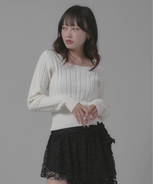 Chick(チック)の「Square Neck Design Knit/スクエアネックデザインニット(ニット/セーター・レディース・ホワイト/グレー/ブラック・FREE)」の1枚目の写真
