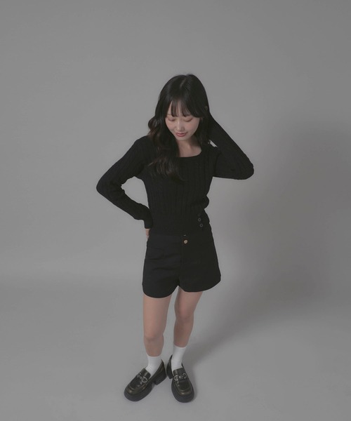 Chick(チック)の「Square Neck Design Knit/スクエアネックデザインニット(ニット/セーター・レディース・ホワイト/グレー/ブラック・FREE)」の11枚目の写真