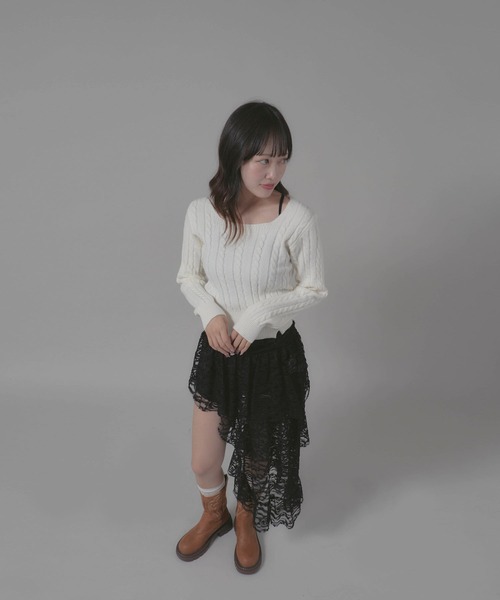 Chick(チック)の「Square Neck Design Knit/スクエアネックデザインニット(ニット/セーター・レディース・ホワイト/グレー/ブラック・FREE)」の22枚目の写真