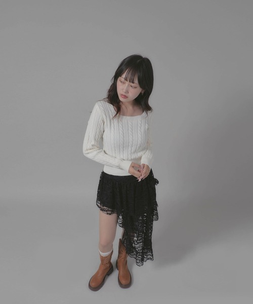 Chick(チック)の「Square Neck Design Knit/スクエアネックデザインニット(ニット/セーター・レディース・ホワイト/グレー/ブラック・FREE)」の21枚目の写真