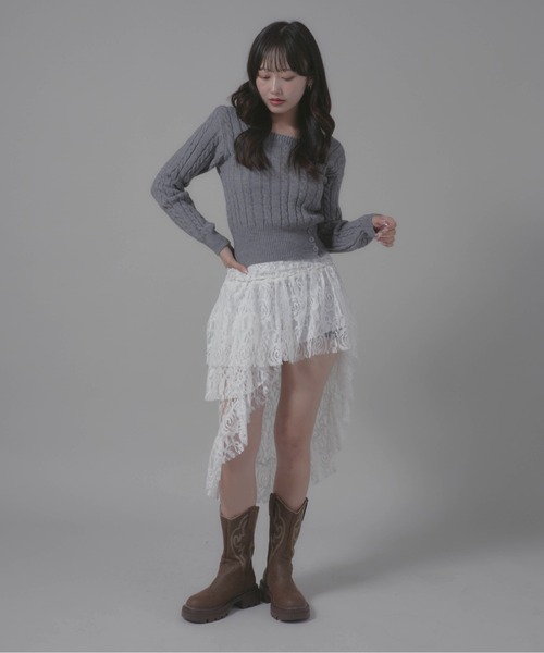 Chick(チック)の「Square Neck Design Knit/スクエアネックデザインニット(ニット/セーター・レディース・ホワイト/グレー/ブラック・FREE)」の7枚目の写真