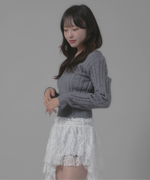 Chick(チック)の「Square Neck Design Knit/スクエアネックデザインニット(ニット/セーター・レディース・ホワイト/グレー/ブラック・FREE)」の6枚目の写真