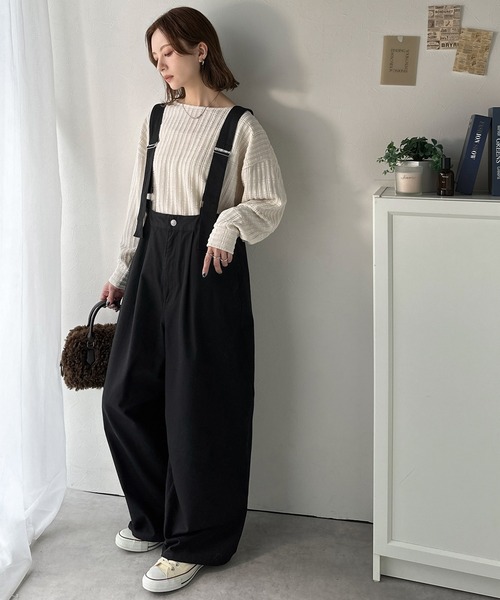 Java（ジャバ）の「《JaVaジャバコラボ》着心地抜群でオールシーズン使える！綿100%　タック入りバレルレッグサロペット（サロペット/オーバーオール・レディース・ワンウォッシュ/ベージュ/ブラック・MEDIUM/LARGE/X-LARGE/SMALL）」の2枚目の写真