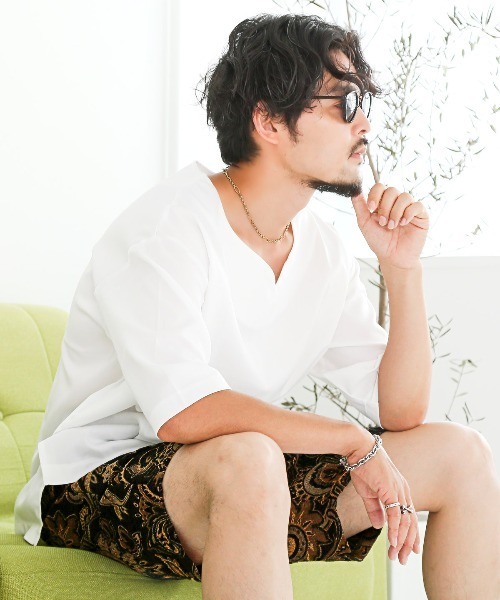 LUXSTYLE(ラグスタイル)の「ゴブラン織りペイズリー柄ショートパンツ(その他パンツ・メンズ・ベージュ/ブラック・M/L)」の4枚目の写真