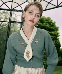 an another angelus（アンアナザーアンジェラス）の「ローズ刺繍リブニットカーディガン（Tシャツ/カットソー）」