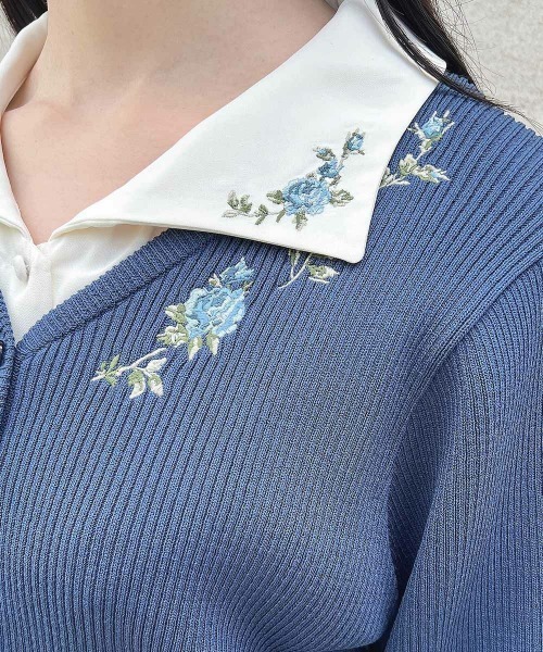 an another angelus(アンアナザーアンジェラス)の「ローズ刺繍リブニットカーディガン(Tシャツ/カットソー・レディース・オフホワイト/ブルー/グリーン・フリー)」の14枚目の写真
