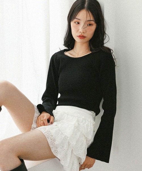 Heather（ヘザー）の「袖フレアピタニット　598470（ニット/セーター・レディース・ブラック/ベージュ/グレー/アイボリー・FREE）」の3枚目の写真