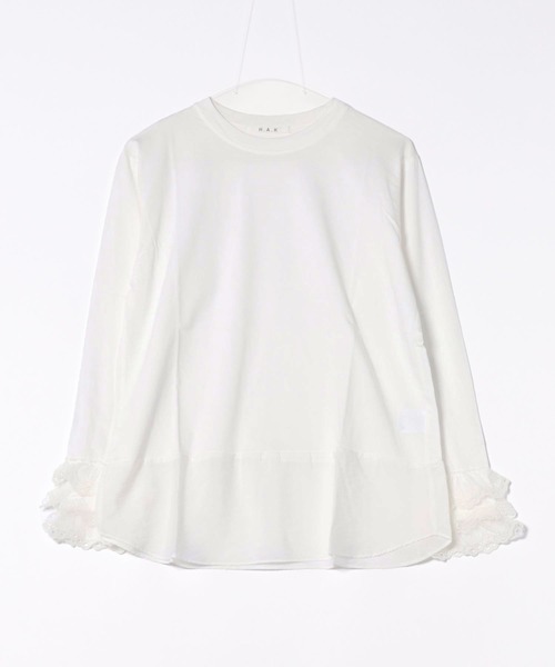 H.A.K（ハク）の「サイロプレミアム天竺＋チュールレースインナーブラウス（Tシャツ/カットソー・レディース・カーキ/ブラック/ホワイト・FREE）」の8枚目の写真