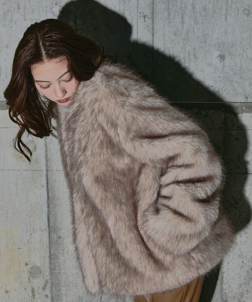 blondey ブロンディ ノーカラーフェイクファージャケット ノーカラーフェイクファージャケット（その他アウター）｜BLONDEY