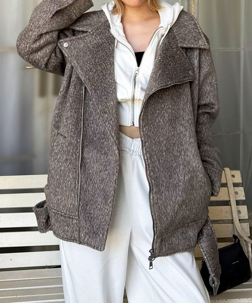 SPIRALGIRL（スパイラルガール）の「オーバーライダース（ライダースジャケット・レディース・ベージュ/グレー・FREE）」の2枚目の写真