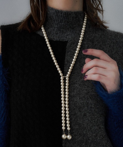 HARE（ハレ）の「パールタイネックレス(HARE)（ネックレス・レディース・シルバー/オフホワイト・FREE）」の2枚目の写真