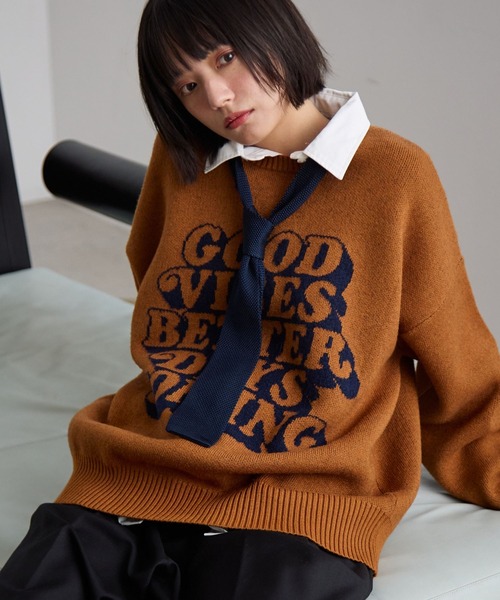 PBLIM（ページボーイリム）の「《UNISEX》グッドレターニット（ニット/セーター・レディース・グレー/アイボリー/ブラック/ブラウン/オレンジ・FREE）」の5枚目の写真