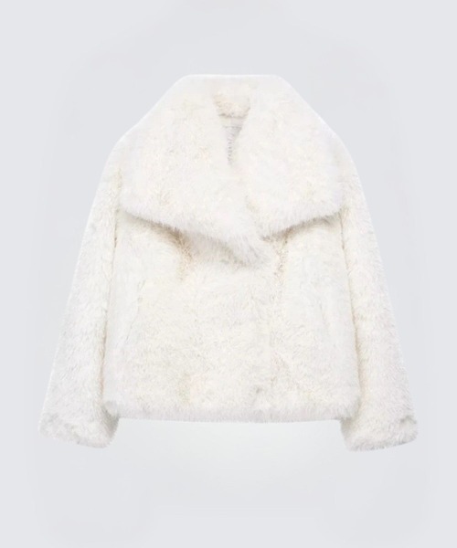 CADBURY（キャドバリー）の「ﾌｪｲｸﾌｧｰ大衿ｼｮｰﾄｺｰﾄ（その他アウター・レディース・ダークグレー/ホワイト/ブラウン/ピンク/ボルドー/オフホワイト/グレー/アイボリー/ブラック/ライトブルー・SMALL/MEDIUM/LARGE/X-LARGE）」の2枚目の写真