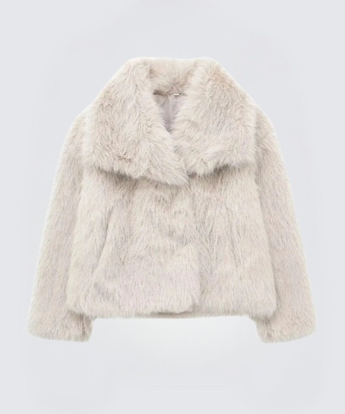 CADBURY（キャドバリー）の「ﾌｪｲｸﾌｧｰ大衿ｼｮｰﾄｺｰﾄ（その他アウター・レディース・ダークグレー/ホワイト/ブラウン/ピンク/ボルドー/オフホワイト/グレー/アイボリー/ブラック/ライトブルー・SMALL/MEDIUM/LARGE/X-LARGE）」の3枚目の写真