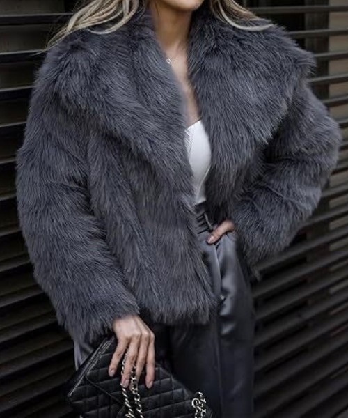 CADBURY（キャドバリー）の「ﾌｪｲｸﾌｧｰ大衿ｼｮｰﾄｺｰﾄ（その他アウター・レディース・ダークグレー/ホワイト/ブラウン/ピンク/ボルドー/オフホワイト/グレー/アイボリー/ブラック/ライトブルー・SMALL/MEDIUM/LARGE/X-LARGE）」の6枚目の写真