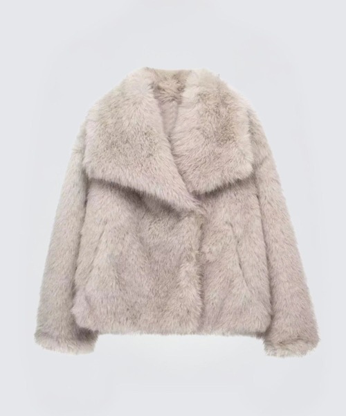 CADBURY（キャドバリー）の「ﾌｪｲｸﾌｧｰ大衿ｼｮｰﾄｺｰﾄ（その他アウター・レディース・ダークグレー/ホワイト/ブラウン/ピンク/ボルドー/オフホワイト/グレー/アイボリー/ブラック/ライトブルー・SMALL/MEDIUM/LARGE/X-LARGE）」の13枚目の写真