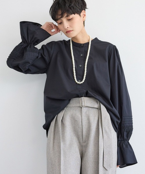 BARNYARDSTORM（バンヤードストーム）の「BARNYARDSTORM / ピンタックスリーブブラウス/ ハンドウォッシャブル（シャツ/ブラウス・レディース・ホワイト/ブラック・FREE）」の2枚目の写真