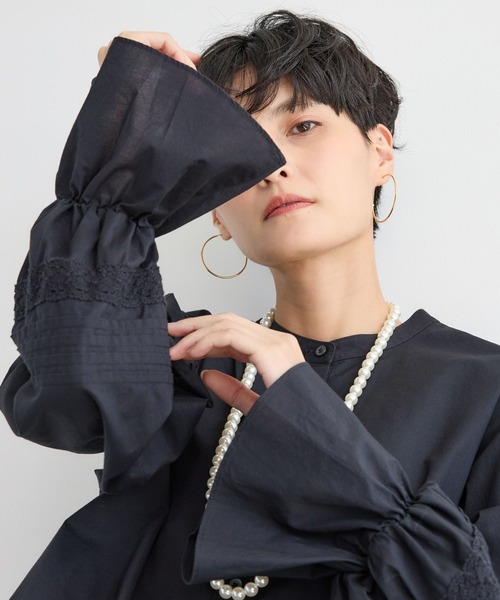 BARNYARDSTORM（バンヤードストーム）の「BARNYARDSTORM / ピンタックスリーブブラウス/ ハンドウォッシャブル（シャツ/ブラウス・レディース・ホワイト/ブラック・FREE）」の21枚目の写真