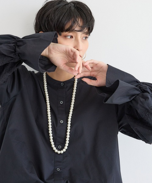 BARNYARDSTORM（バンヤードストーム）の「BARNYARDSTORM / ピンタックスリーブブラウス/ ハンドウォッシャブル（シャツ/ブラウス・レディース・ホワイト/ブラック・FREE）」の4枚目の写真