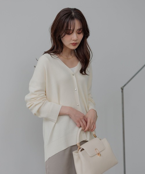 Andemiu（アンデミュウ）の「【洗える】メリノウールロングVカーディガン491830（カーディガン/ボレロ・レディース・ブラウン/オフホワイト/チャコールグレー・FREE）」の10枚目の写真