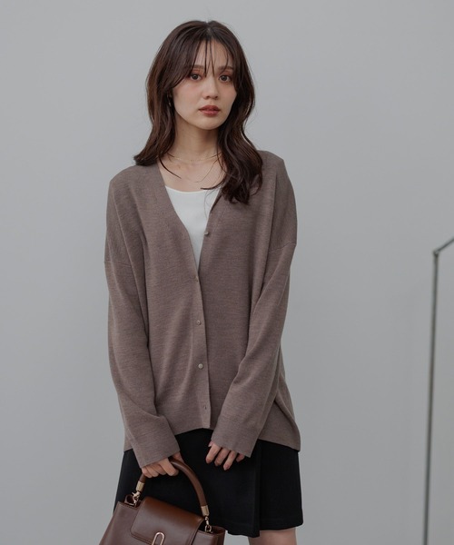 Andemiu（アンデミュウ）の「【洗える】メリノウールロングVカーディガン491830（カーディガン/ボレロ・レディース・ブラウン/オフホワイト/チャコールグレー・FREE）」の12枚目の写真