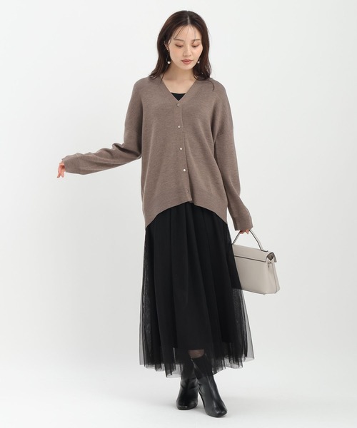 Andemiu（アンデミュウ）の「【洗える】メリノウールロングVカーディガン491830（カーディガン/ボレロ・レディース・ブラウン/オフホワイト/チャコールグレー・FREE）」の20枚目の写真