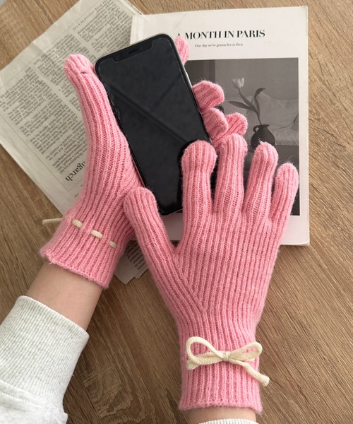 MYMOOD.（マイムード）の「ワンポイントリボン手袋（手袋・レディース・ベージュ/ブラック/アイボリー/レッド/ピンク/グレー・FREE）」の5枚目の写真