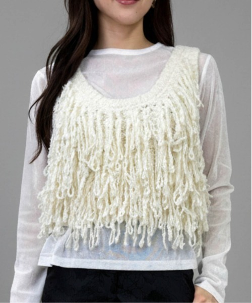 Per sist ence(パーシエンス)の「フリンジニットビスチェ(ベスト・レディース・チャコールグレー/ブラウン/アイボリー・ONE SIZE)」の3枚目の写真