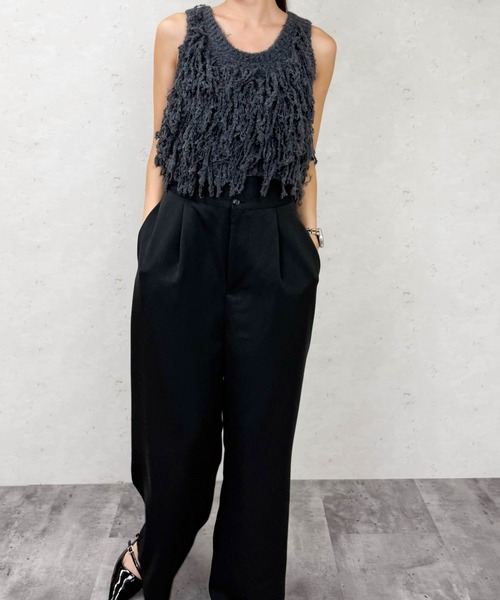 Per sist ence(パーシエンス)の「フリンジニットビスチェ(ベスト・レディース・チャコールグレー/ブラウン/アイボリー・ONE SIZE)」の5枚目の写真