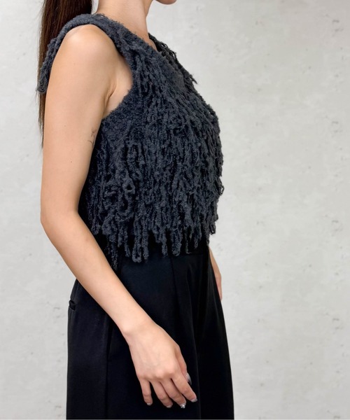 Per sist ence(パーシエンス)の「フリンジニットビスチェ(ベスト・レディース・チャコールグレー/ブラウン/アイボリー・ONE SIZE)」の11枚目の写真