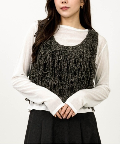 Per sist ence(パーシエンス)の「フリンジニットビスチェ(ベスト・レディース・チャコールグレー/ブラウン/アイボリー・ONE SIZE)」の18枚目の写真