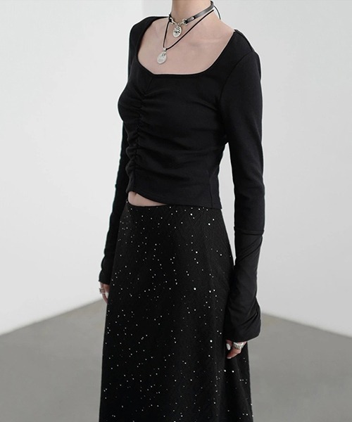 chuclla（チュクラ）の「【CHENTAITAI】コンビスリーブ ギャザートップ CTW25a019（Tシャツ/カットソー・レディース・ホワイト/ブラック・M）」の3枚目の写真