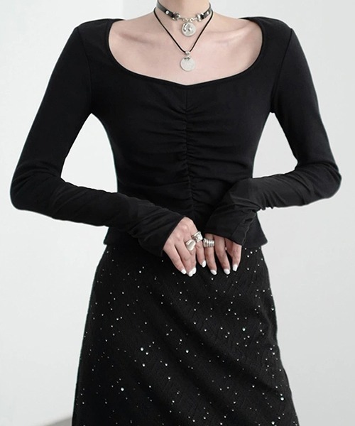 chuclla（チュクラ）の「【CHENTAITAI】コンビスリーブ ギャザートップ CTW25a019（Tシャツ/カットソー・レディース・ホワイト/ブラック・M）」の5枚目の写真