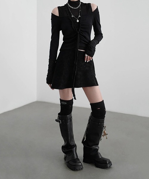 chuclla（チュクラ）の「【CHENTAITAI】コンビスリーブ ギャザートップ CTW25a019（Tシャツ/カットソー・レディース・ホワイト/ブラック・M）」の7枚目の写真