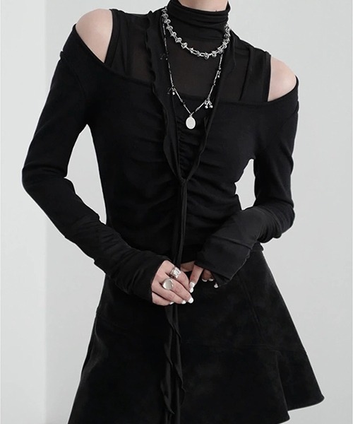 chuclla（チュクラ）の「【CHENTAITAI】コンビスリーブ ギャザートップ CTW25a019（Tシャツ/カットソー・レディース・ホワイト/ブラック・M）」の8枚目の写真