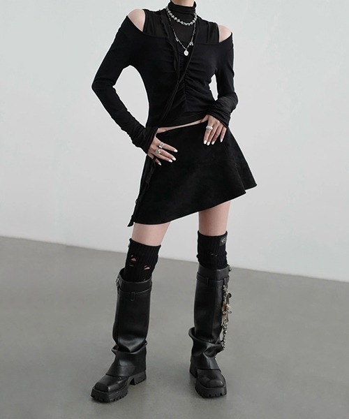 chuclla（チュクラ）の「【CHENTAITAI】コンビスリーブ ギャザートップ CTW25a019（Tシャツ/カットソー・レディース・ホワイト/ブラック・M）」の10枚目の写真