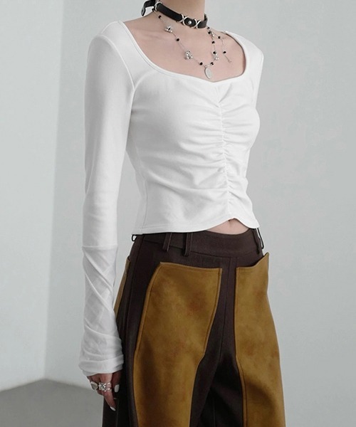 chuclla（チュクラ）の「【CHENTAITAI】コンビスリーブ ギャザートップ CTW25a019（Tシャツ/カットソー・レディース・ホワイト/ブラック・M）」の13枚目の写真