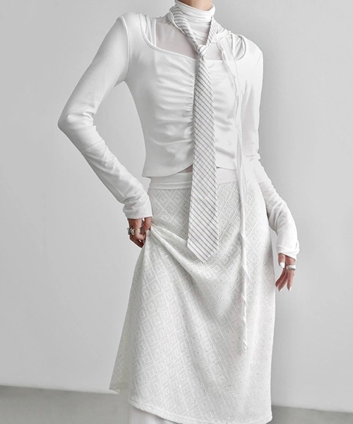 chuclla（チュクラ）の「【CHENTAITAI】コンビスリーブ ギャザートップ CTW25a019（Tシャツ/カットソー・レディース・ホワイト/ブラック・M）」の15枚目の写真